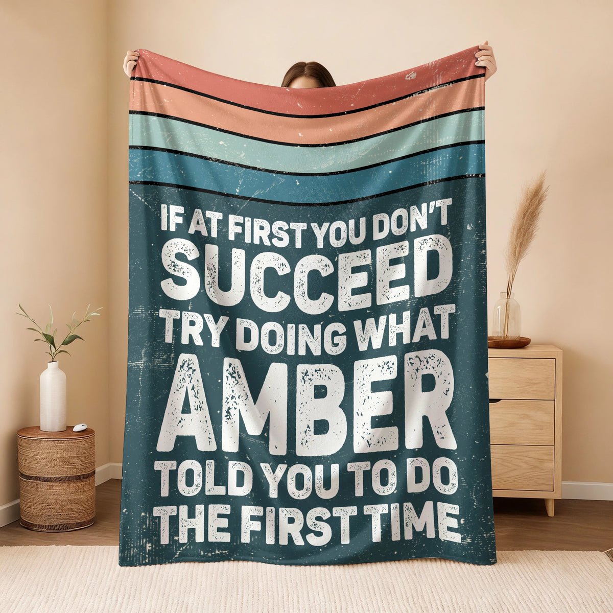 If At First You Don’t Succeed Retro Green Fleece Blanket AMBER 13K1 BK29