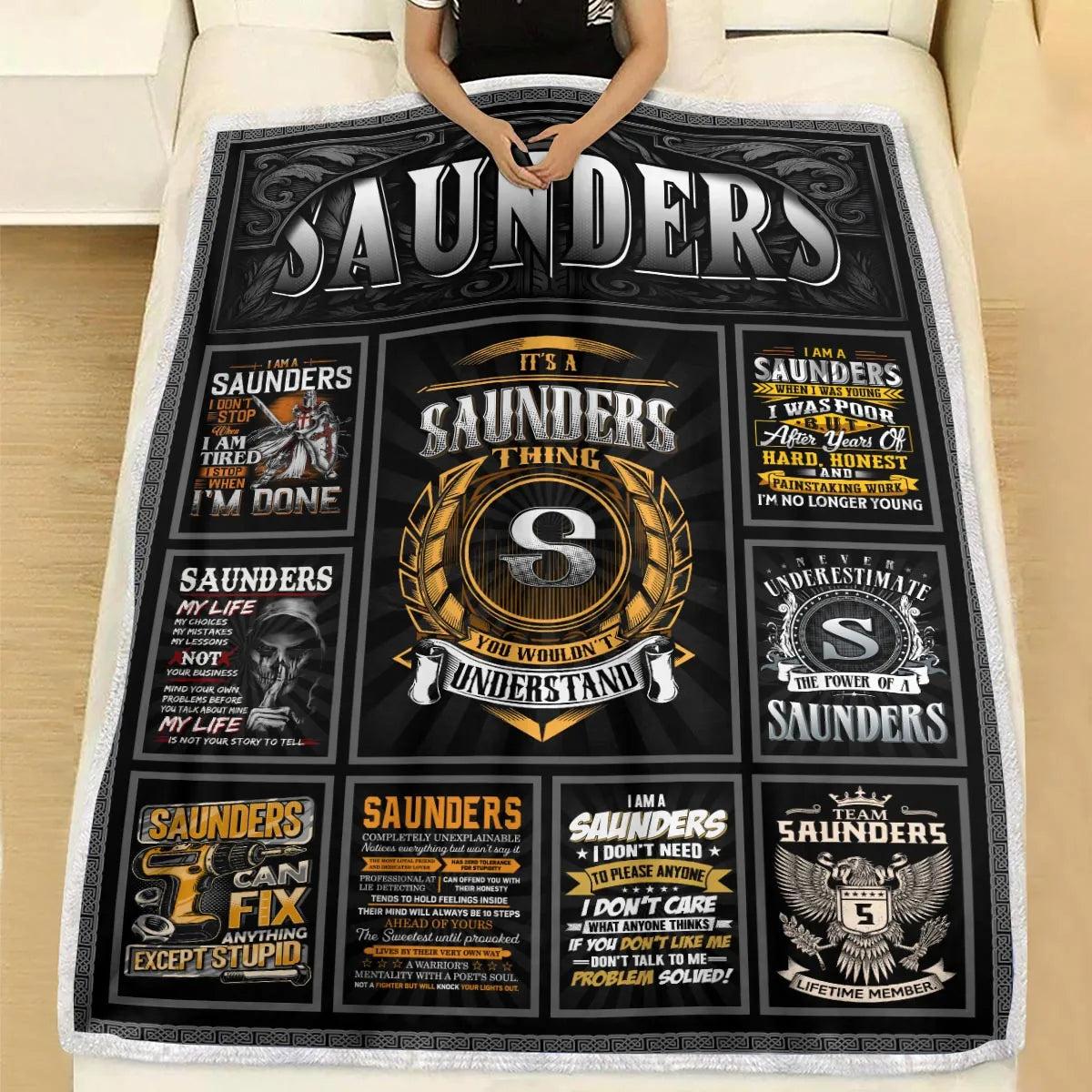SAUNDERS Personalized Blanket | Custom Name Cozy Throw Gift 13K3-BK2