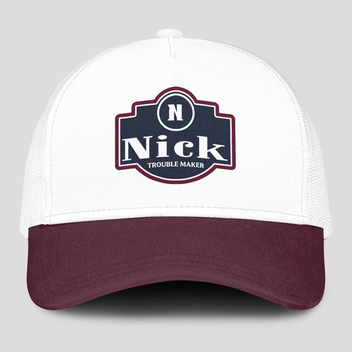 Trouble Maker Burgundy And White Funny Mesh Cap NICK 13K1 C201PF