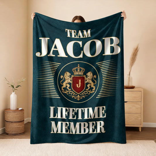 Team Your Name Lifetime Member Sage Green Fleece Blanket JACOB 13K1 BK42