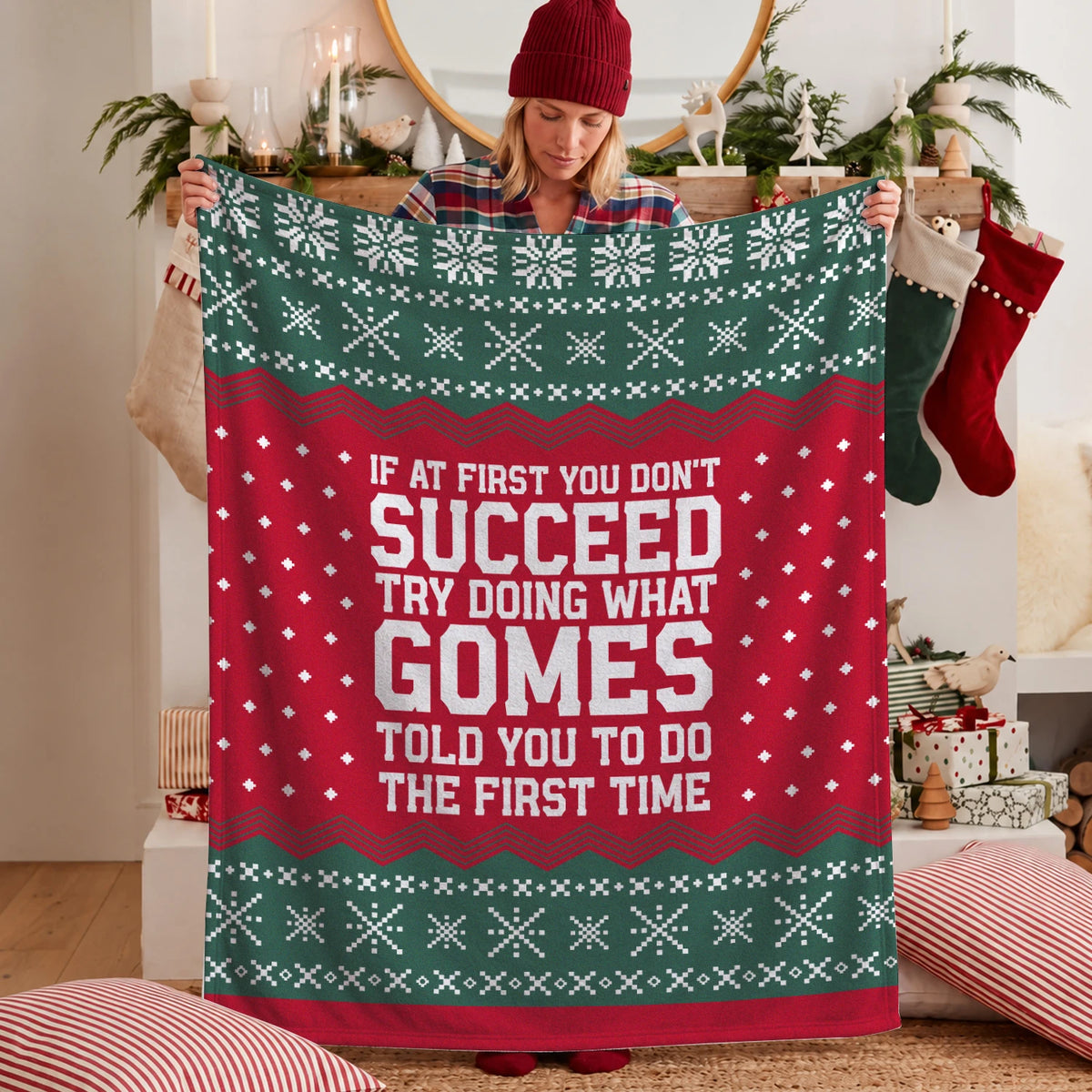 If At First You Don’t Succeed Red Green Christmas Fleece Blanket GOMES 13K1 BK28