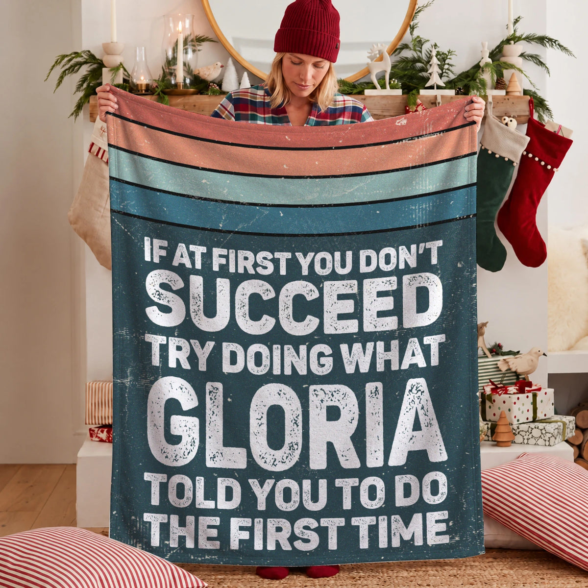 If At First You Don’t Succeed Retro Green Fleece Blanket GLORIA 13K1 BK29