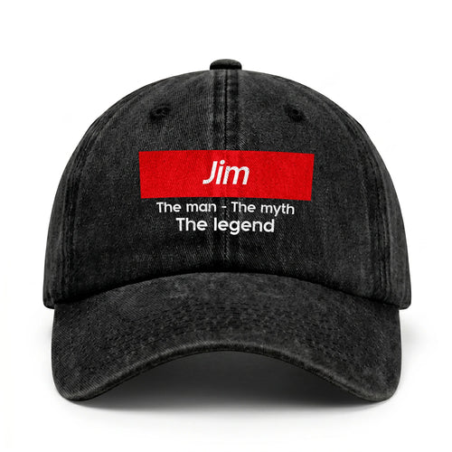 Your Name The Man The Myth The Legend Red Logo Washed Cap JIM 13K1 C130PF