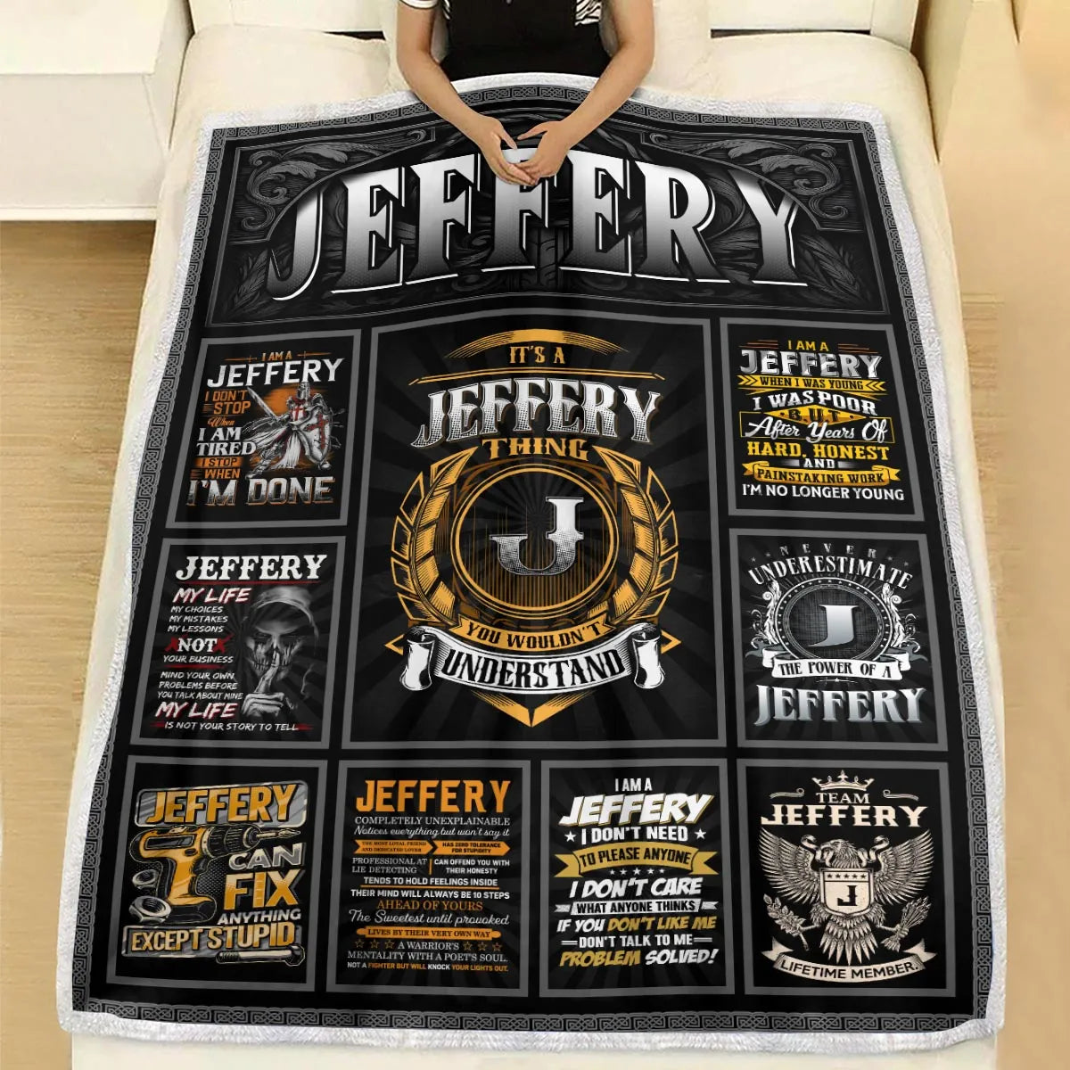 JEFFERY Personalized Blanket | Custom Name Cozy Throw Gift 13K2-BK2