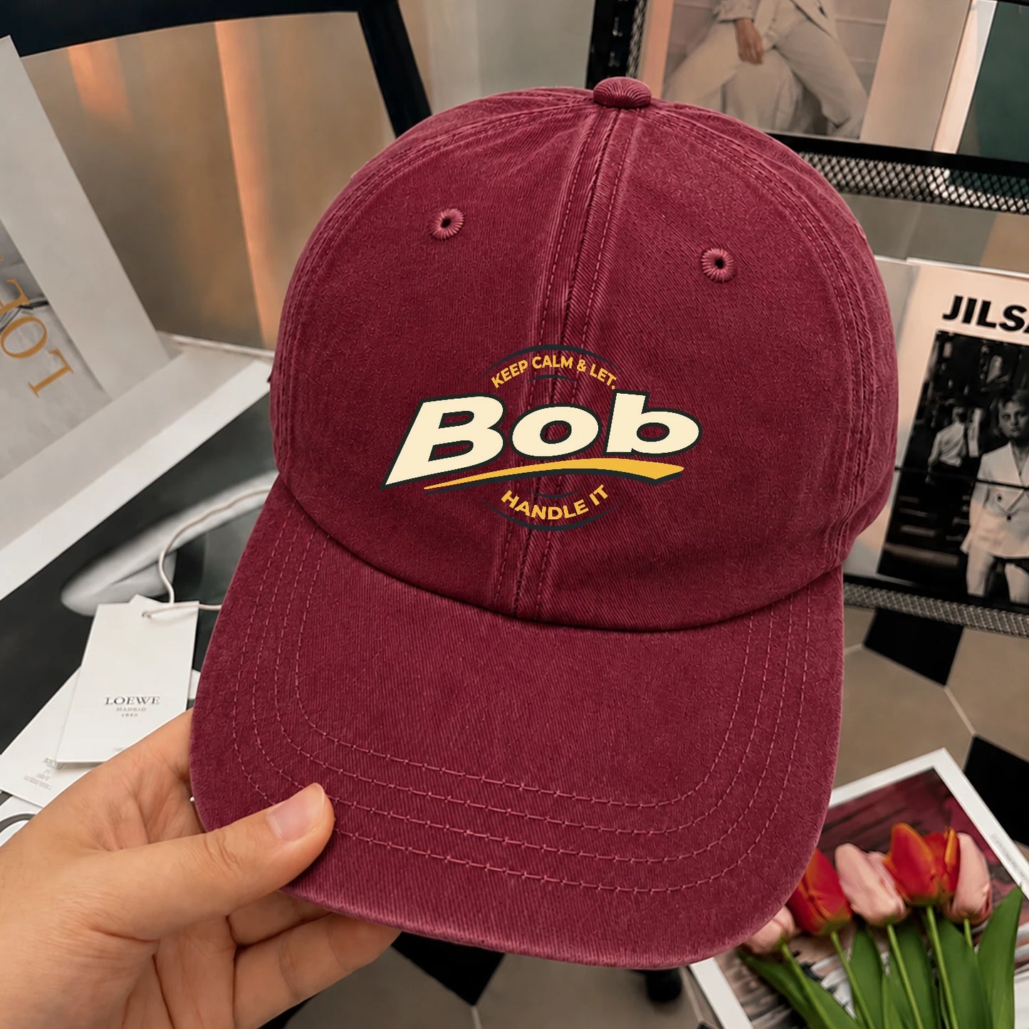 Keep Calm & Let Your Name Handle It Burgundy Washed Cap BOB 13K1 C105PF
