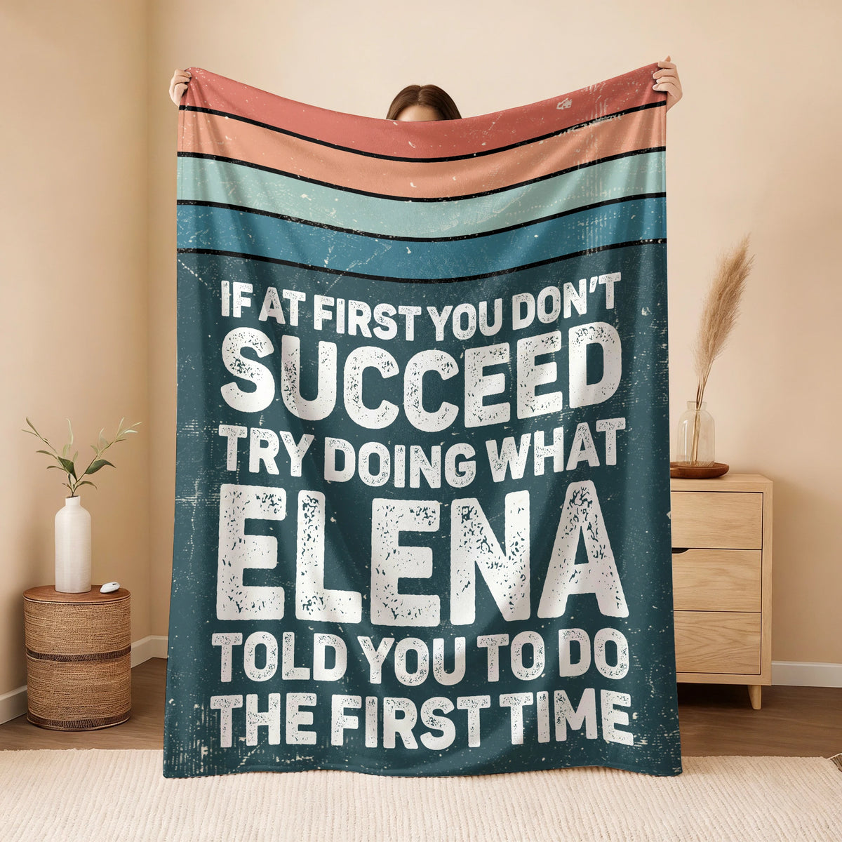 If At First You Don’t Succeed Retro Green Fleece Blanket ELENA 13K1 BK29