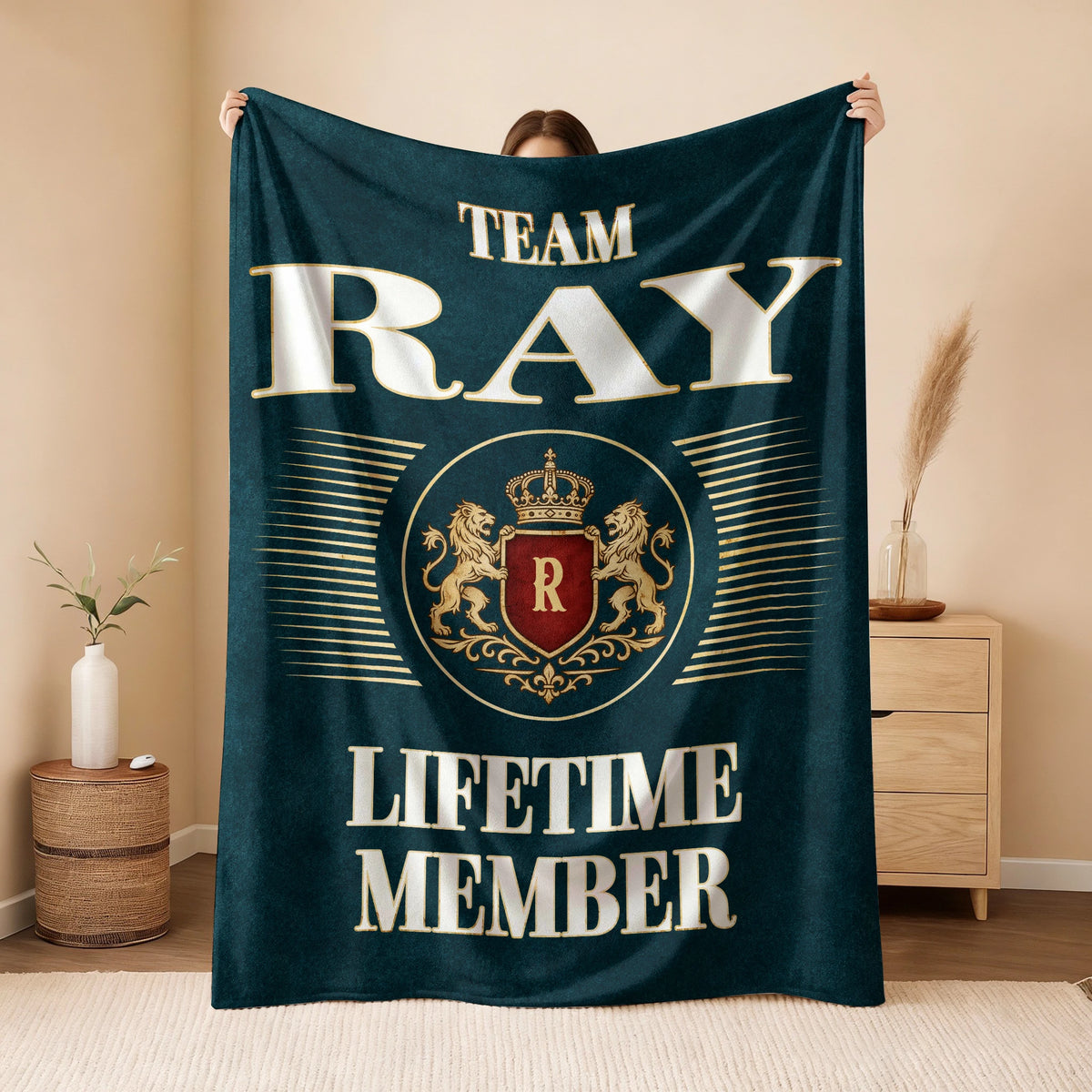 Team Your Name Lifetime Member Sage Green Fleece Blanket RAY 13K1 BK42