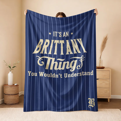 Your Name Thing Striped Blue Fleece Blanket BRITTANY 13K1 BK23