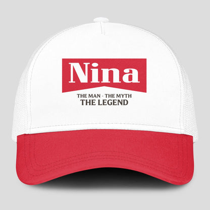 The Man The Myth The Legend Red And White Mesh Cap NINA 13K1 C197PF