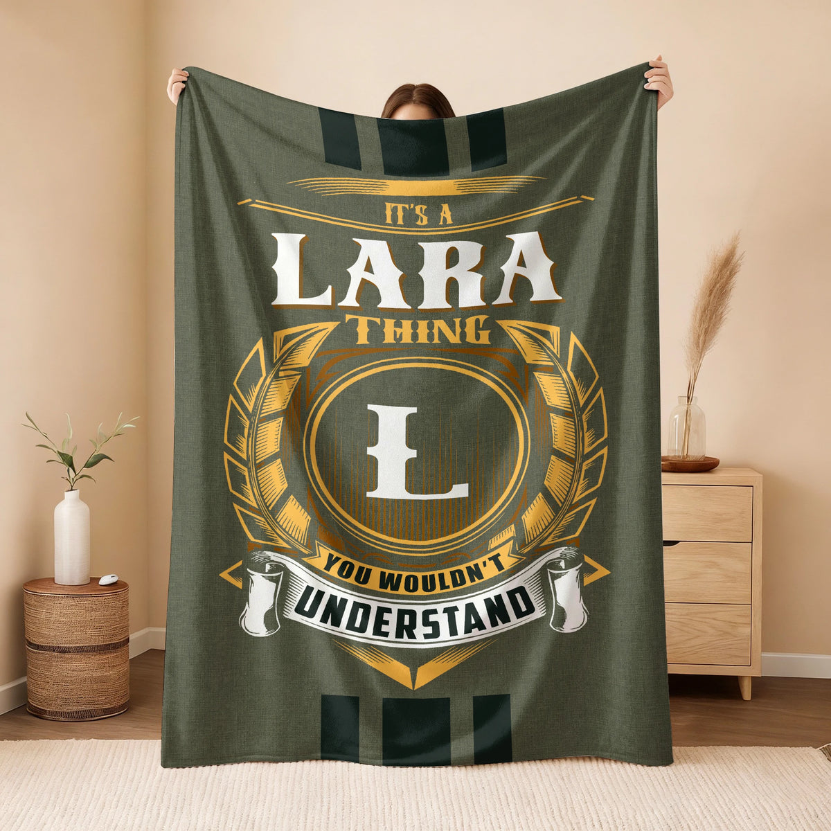 It's A Your Name Thing Olive Green Logo Fleece Blanket LARA 13K1 BK31