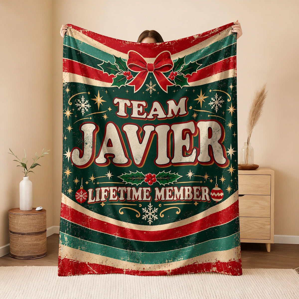 Team Your Name Lifetime Member Christmas Fleece Blanket JAVIER 13K1 BK52