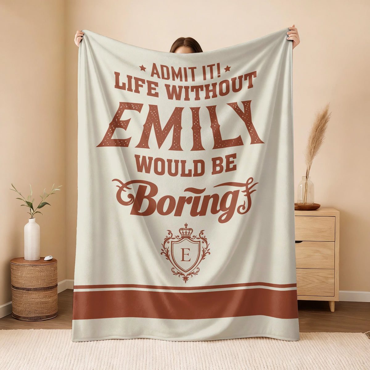 Life Without Your Name Would Be Boring Cream Terracotta Blanket EMILY 13K1 BK24