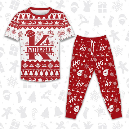KATHERINE Personalized Christmas T-Shirt Pajama Set - Holiday Gift Outfit 13K1-CR2
