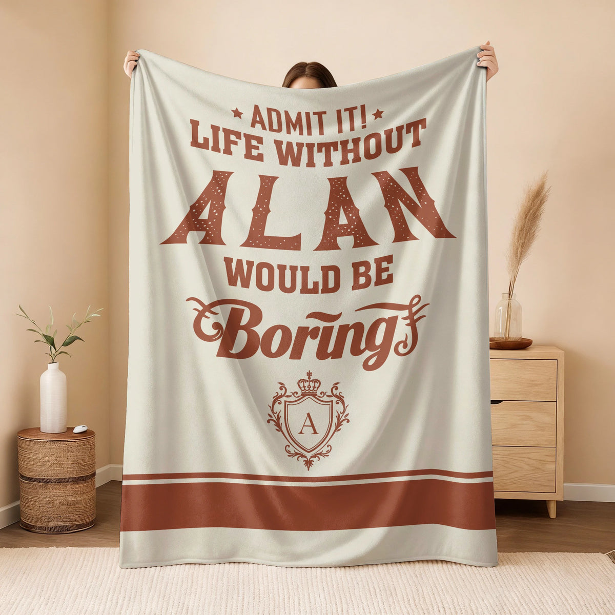 Life Without Your Name Would Be Boring Cream Terracotta Blanket ALAN 13K1 BK24