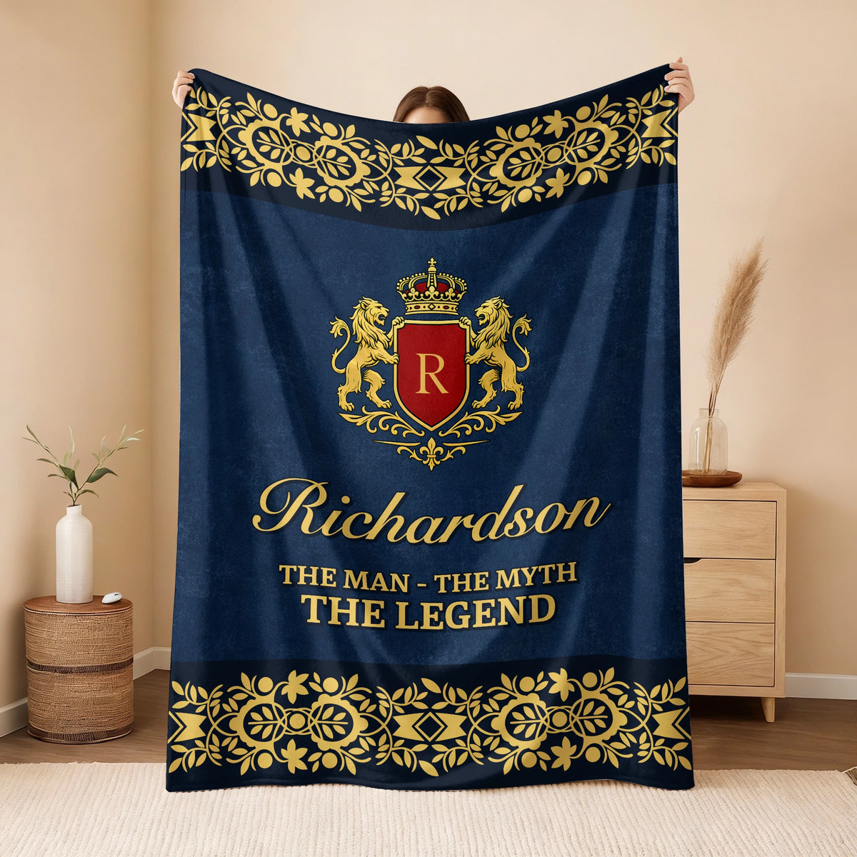 The Man The Myth The Legend Luxury Navy Fleece Blanket RICHARDSON 13K1 BK35