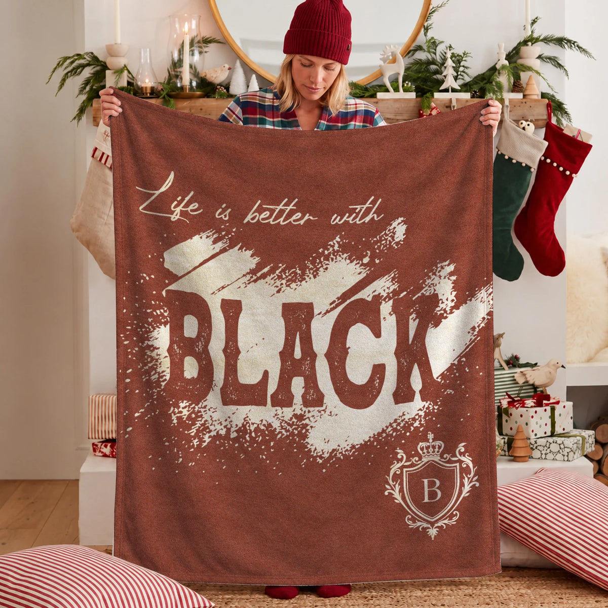 Life Is Better With Your Name Terracotta Cream Fleece Blanket BLACK 13K1 BK30