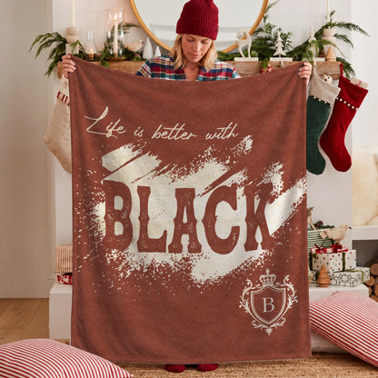 Life Is Better With Your Name Terracotta Cream Fleece Blanket BLACK 13K1 BK30