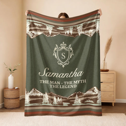 The Man The Myth The Legend Deer In Forest Brown Fleece Blanket SAMANTHA 13K1 BK10