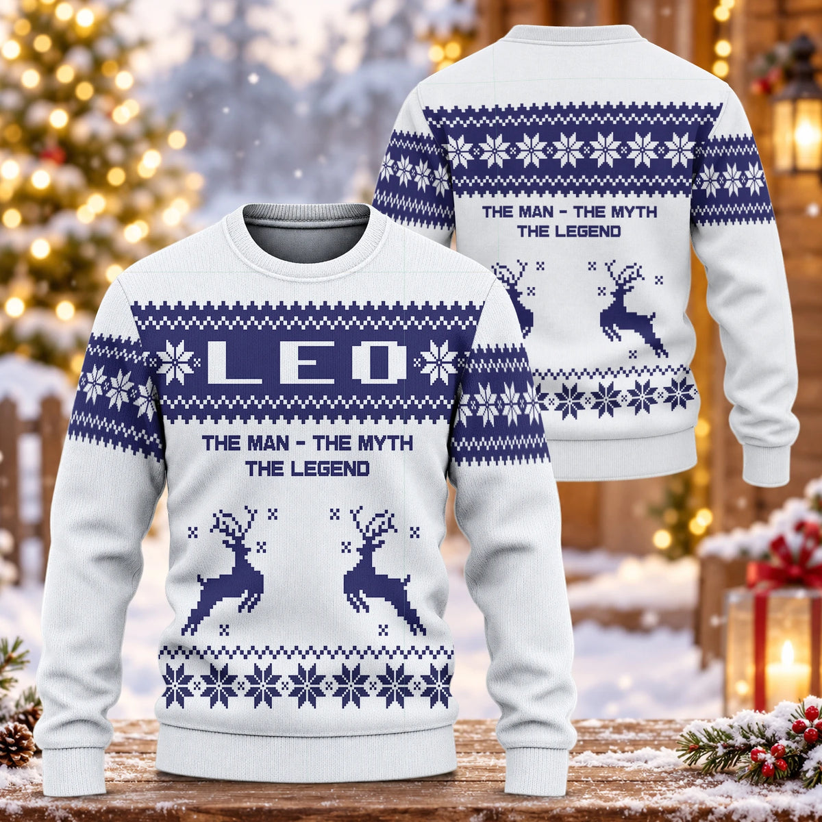 The Man The Myth The Legend Navy White Ugly Sweater LEO 13K1 UG07
