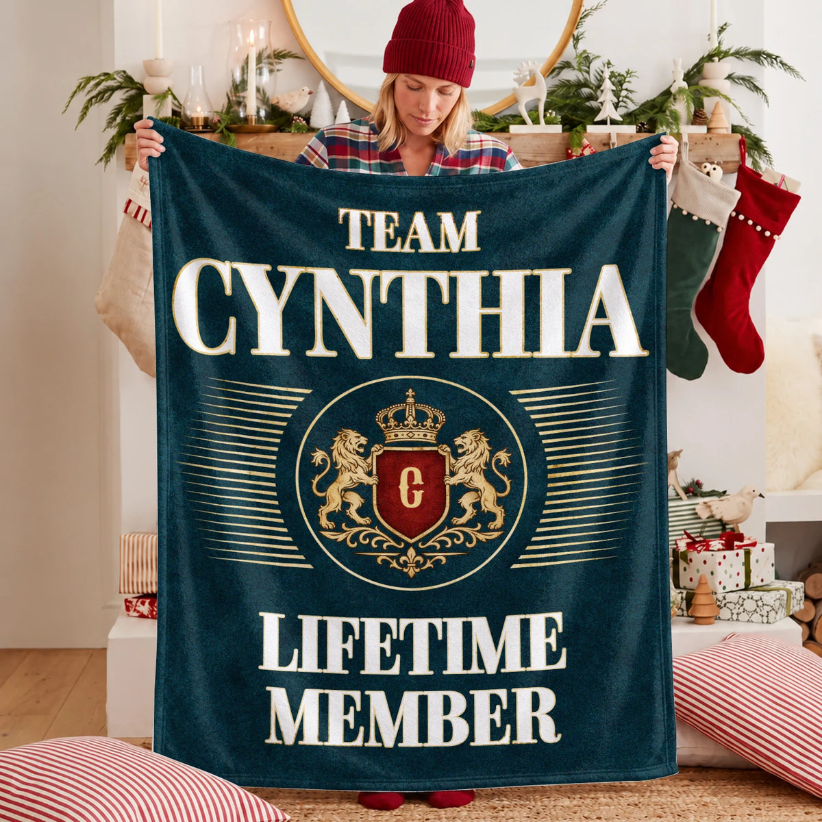 Team Your Name Lifetime Member Sage Green Fleece Blanket CYNTHIA 13K1 BK42