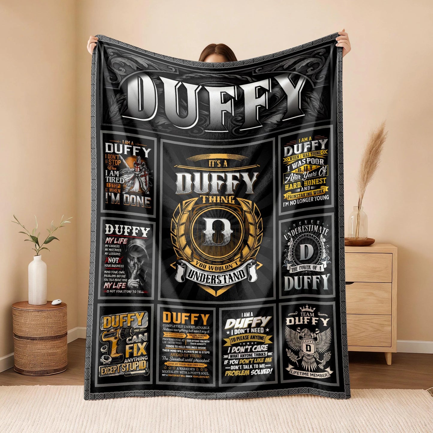 DUFFY Personalized Blanket | Custom Name Cozy Throw Gift 13K5-BK2