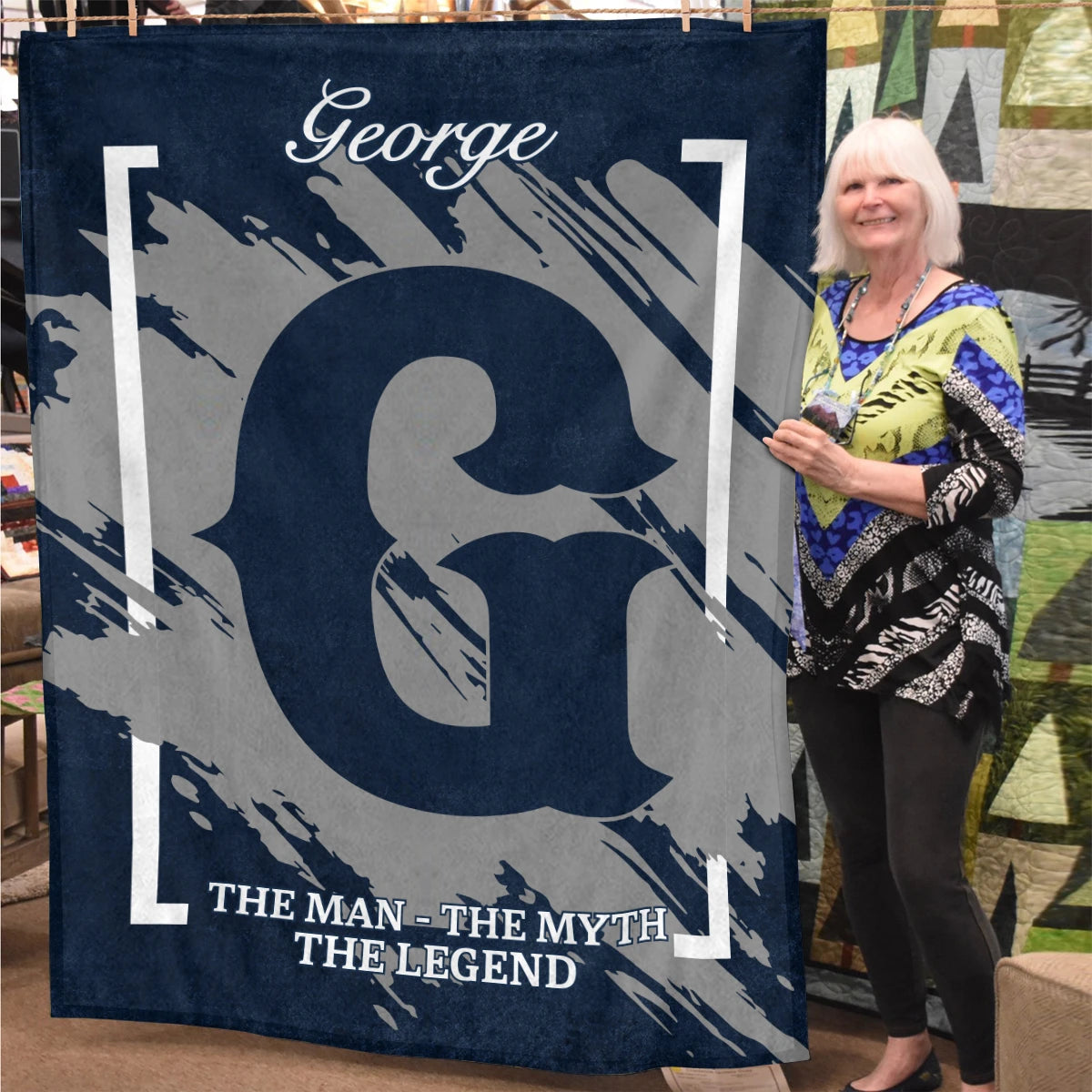 The Man The Myth The Legend Navy Baseball Fleece Blanket GEORGE 13K1 BK17