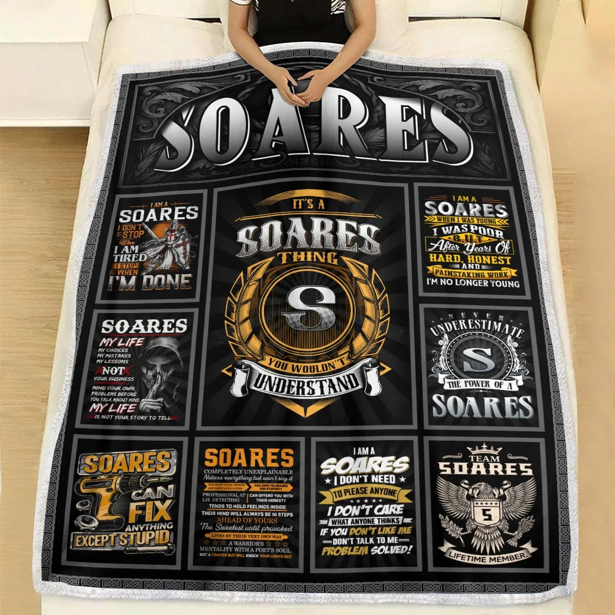SOARES Personalized Blanket | Custom Name Cozy Throw Gift 13K2-BK2