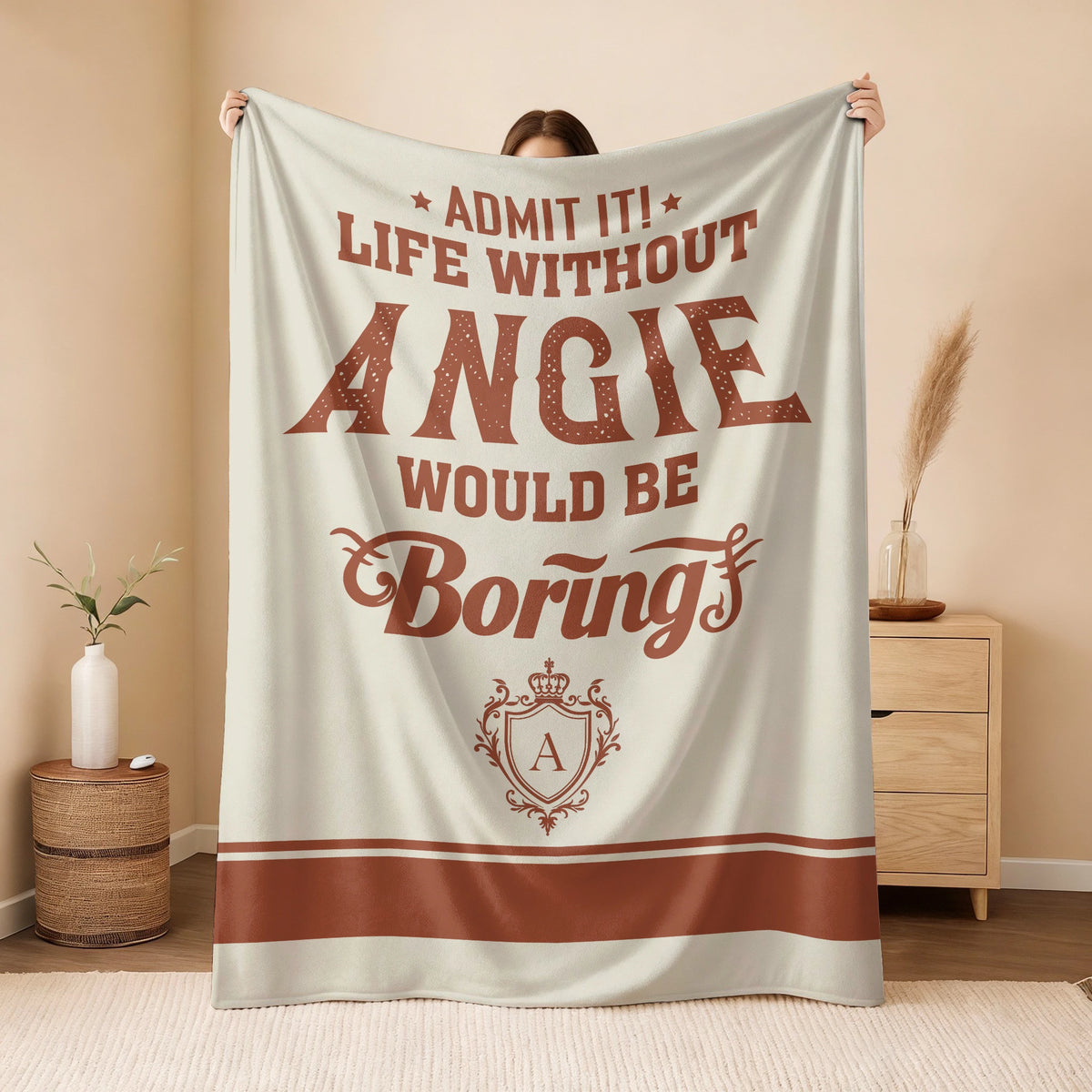 Life Without Your Name Would Be Boring Cream Terracotta Blanket ANGIE 13K1 BK24