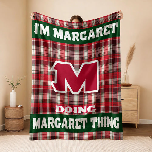 I'm Name Doing Name Things Red Plaid Fleece Blanket MARGARET 13K1 BK49