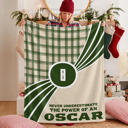 Never Underestimate Your Name Green & Cream Plaid Fleece Blanket OSCAR 13K1 BK50