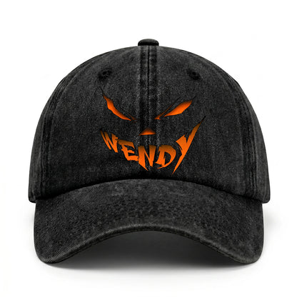 Your Name Jack O' Lantern Halloween Washed Cap WENDY 13K1 C100PF