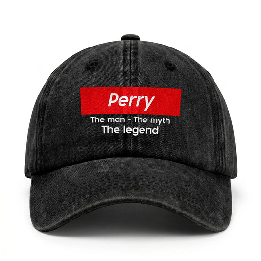 Your Name The Man The Myth The Legend Red Logo Washed Cap PERRY 13K1 C130PF