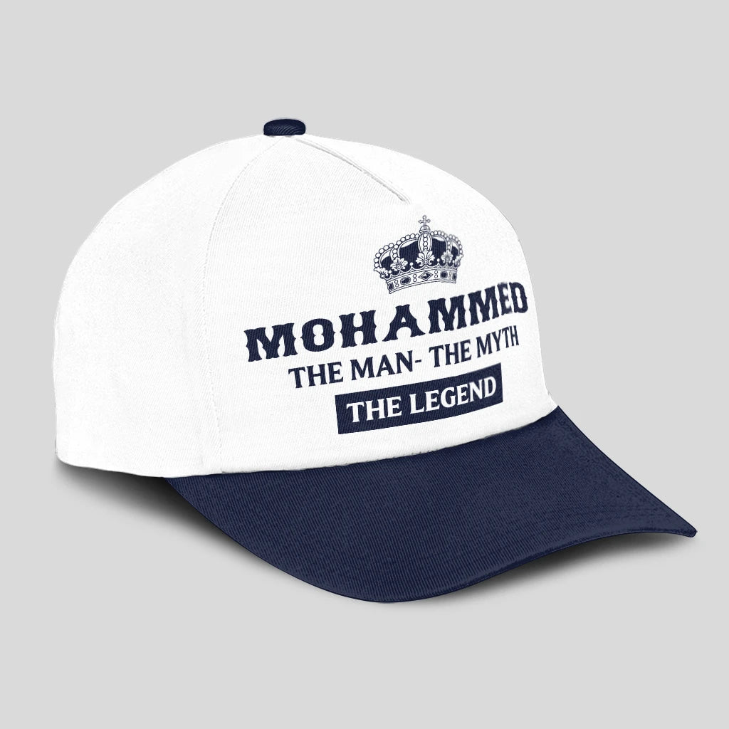 The Man The Myth The Legend King Crown Blue And White Cap MOHAMMED 13K1 C147PF