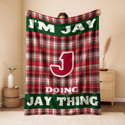 I'm Name Doing Name Things Red Plaid Fleece Blanket JAY 13K1 BK49