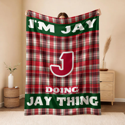 I'm Name Doing Name Things Red Plaid Fleece Blanket JAY 13K1 BK49