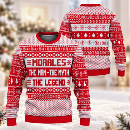 The Man The Myth The Legend Red Christmas Ugly Sweater MORALES 13K1 UG04