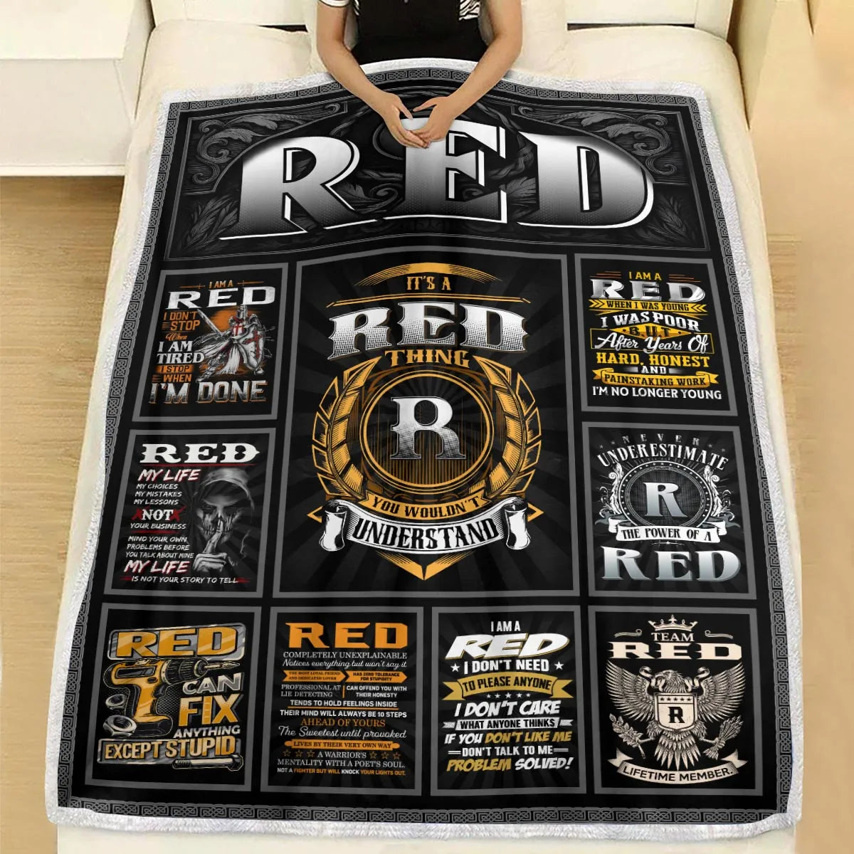 RED Personalized Blanket | Custom Name Cozy Throw Gift 13K3-BK2
