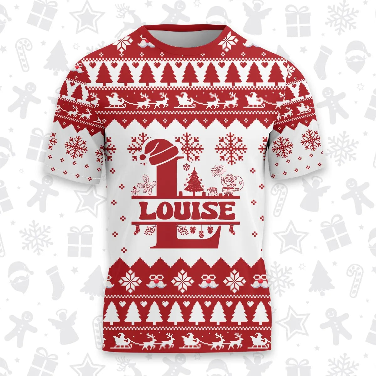 LOUISE Personalized Christmas T-Shirt Pajama Set - Holiday Gift Outfit 13K1-CR2