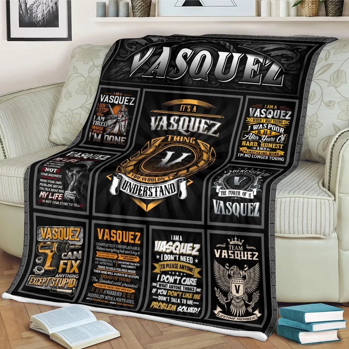 VASQUEZ Personalized Blanket | Custom Name Cozy Throw Gift 13K2-BK2