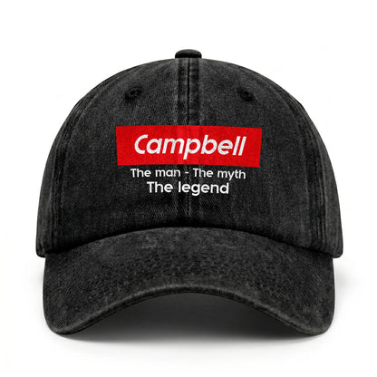 Your Name The Man The Myth The Legend Red Logo Washed Cap CAMPBELL 13K1 C130PF