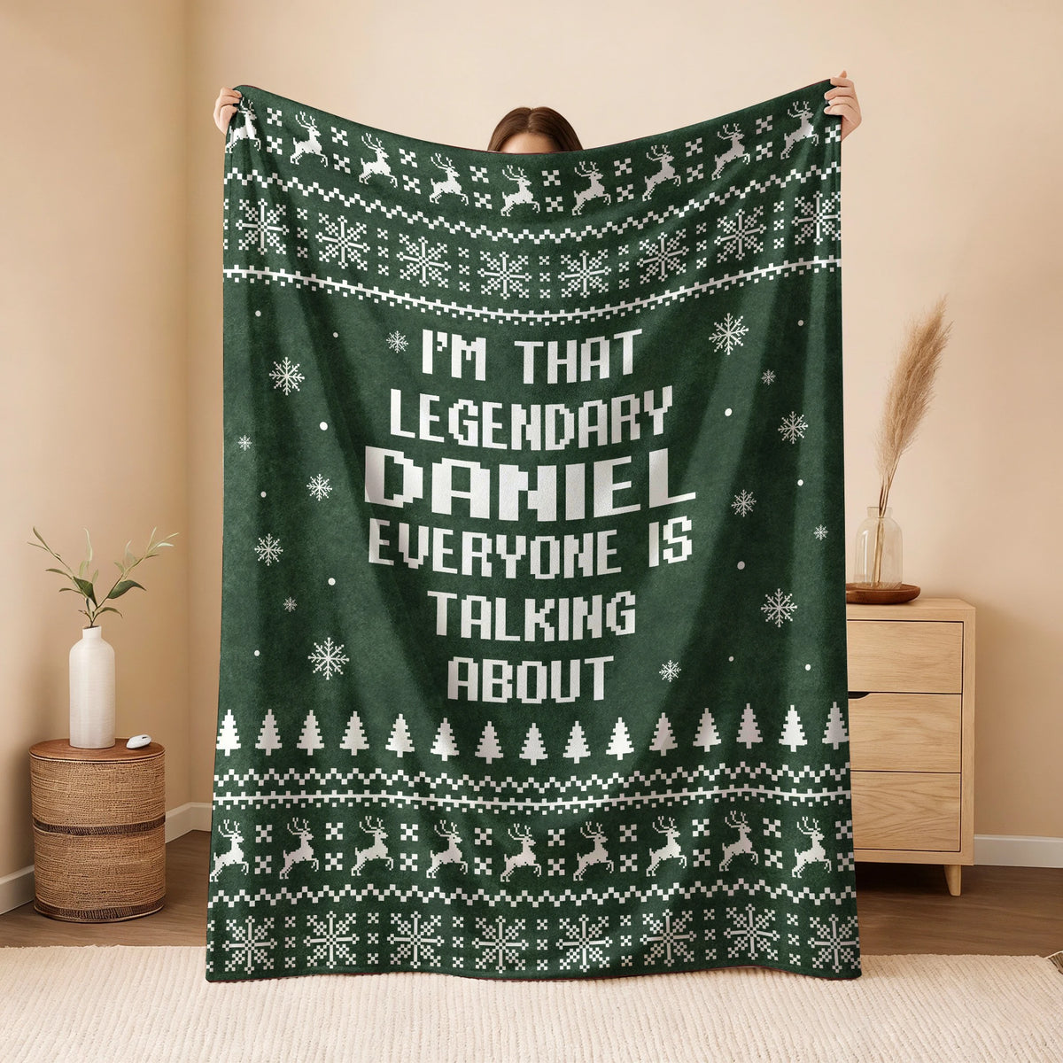 Legendary Your Name Funny Green Christmas Fleece Blanket DANIEL 13K1 BK43