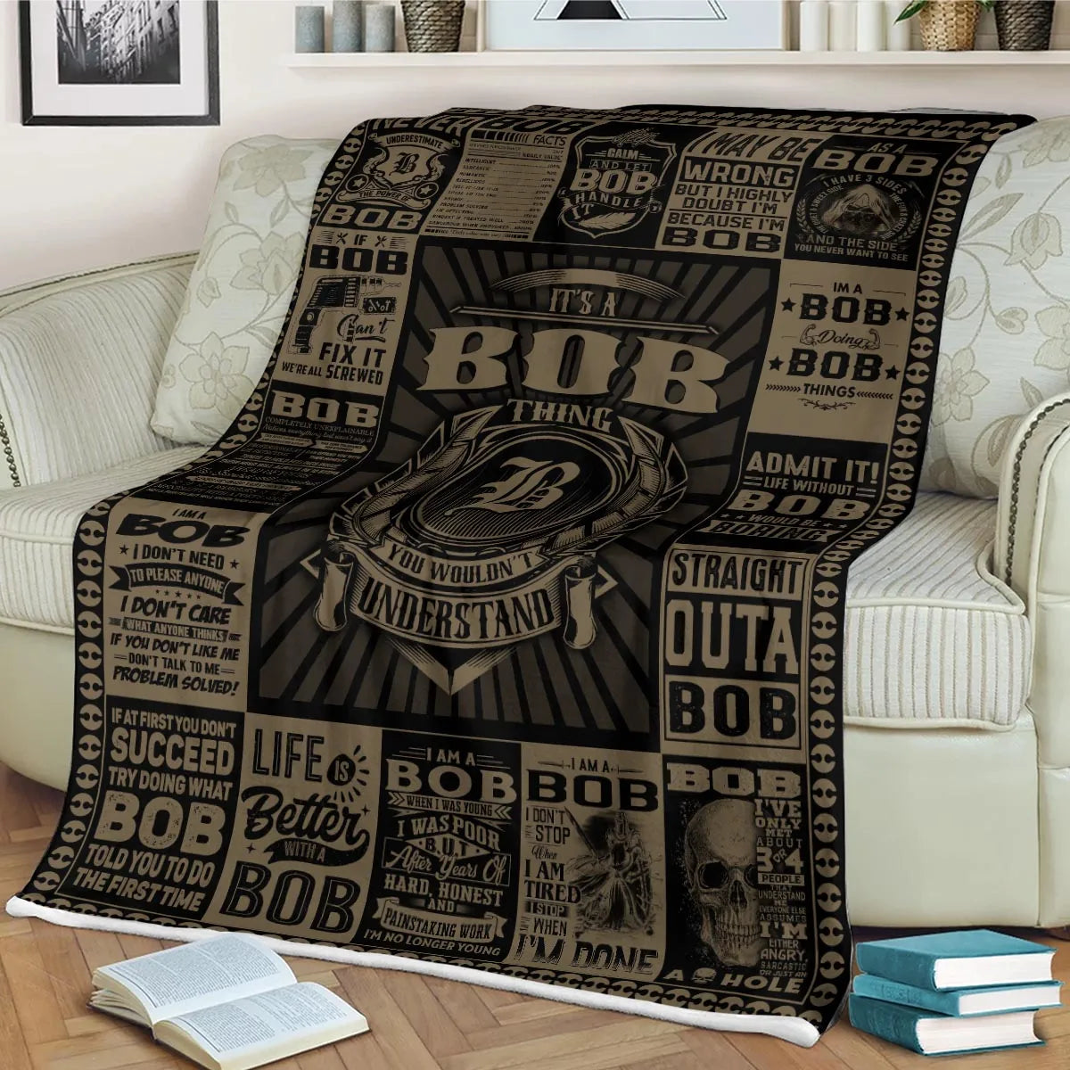BOB Personalized Blanket | Custom Name Cozy Throw Gift 13K1-BK3