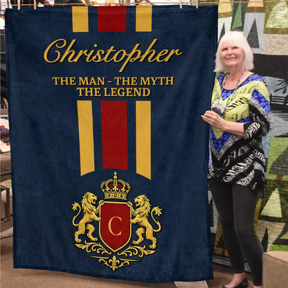 The Man The Myth The Legend Navy Striped Fleece Blanket CHRISTOPHER 13K1 BK16