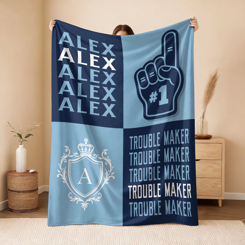 Trouble Maker Funny Blue Fleece Blanket ALEX 13K1 BK21