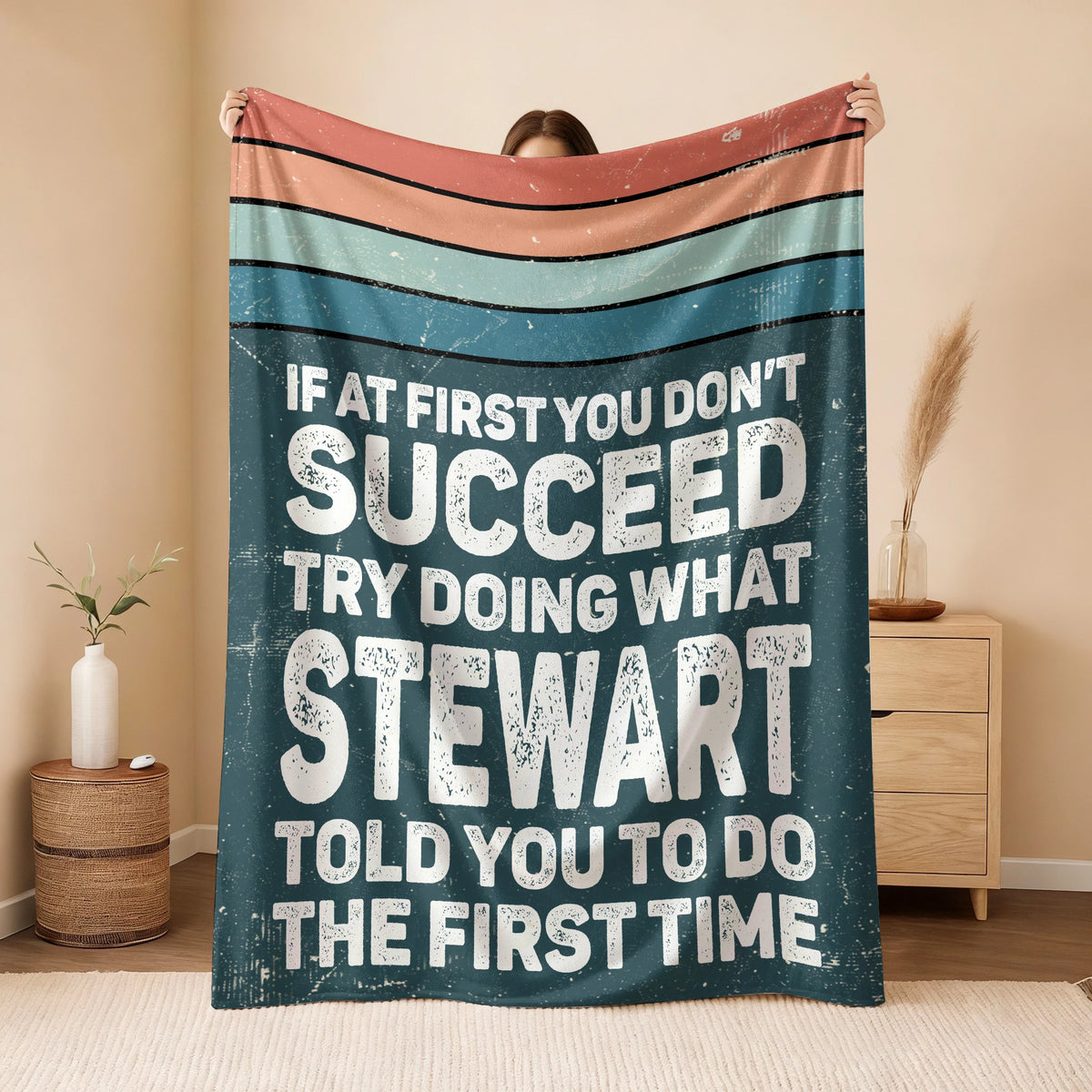If At First You Don’t Succeed Retro Green Fleece Blanket STEWART 13K1 BK29