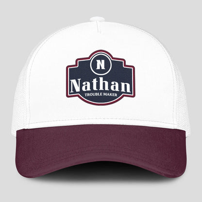 Trouble Maker Burgundy And White Funny Mesh Cap NATHAN 13K1 C201PF