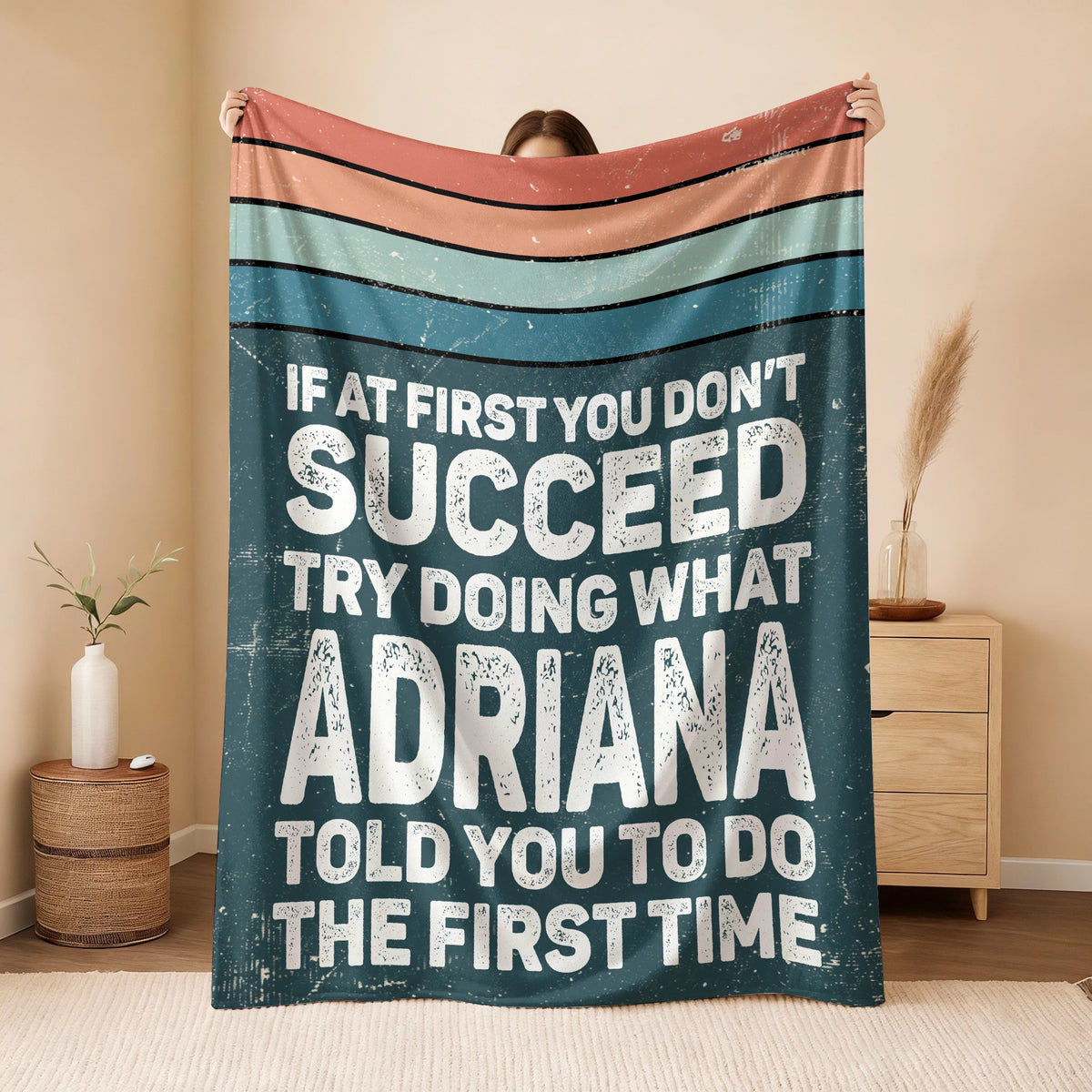 If At First You Don’t Succeed Retro Green Fleece Blanket ADRIANA 13K1 BK29