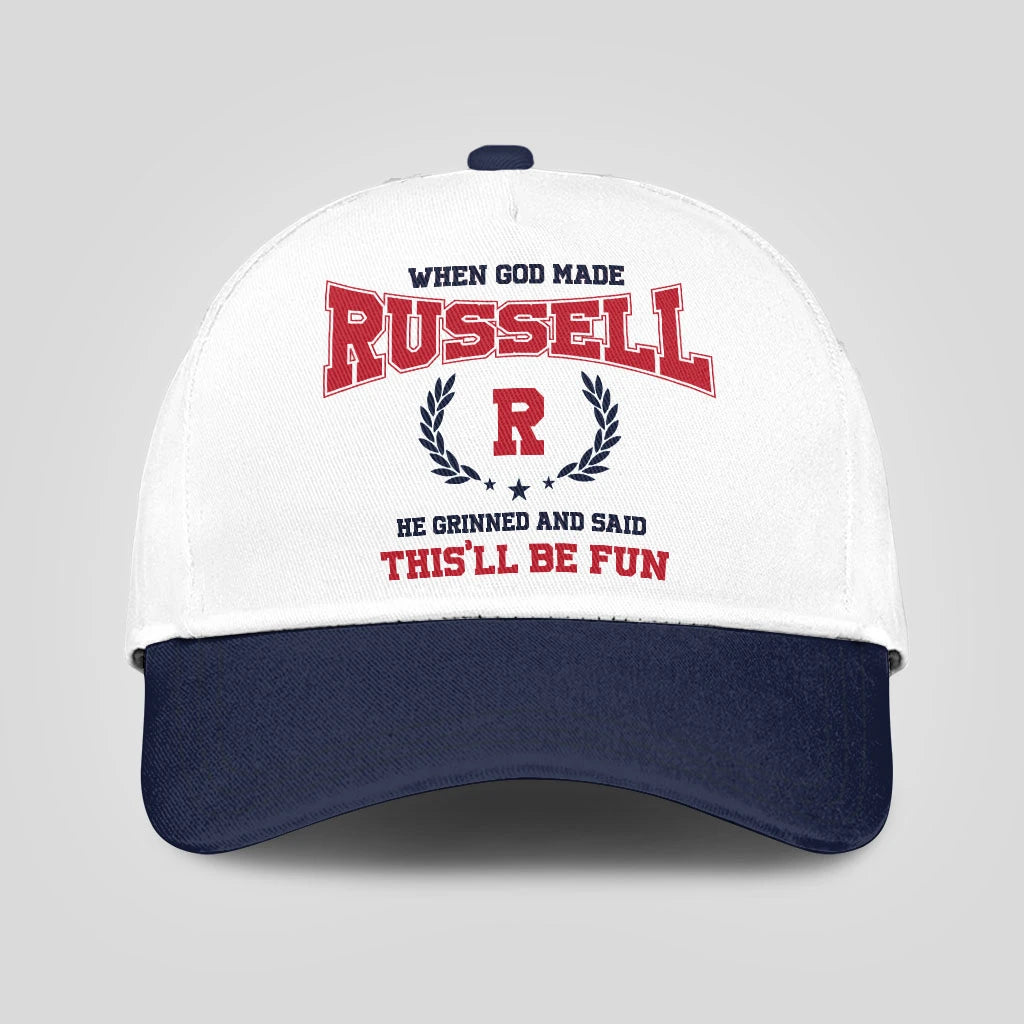 When God Made Your Name He Grinned And Said This'll Be Fun Blue Cap RUSSELL 13K1 C57PF