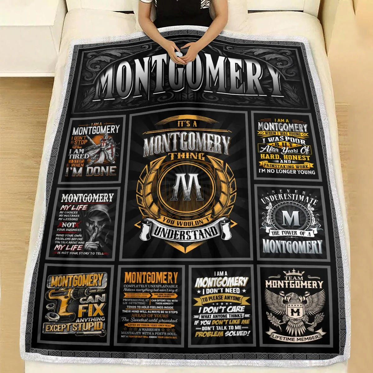 MONTGOMERY Personalized Blanket | Custom Name Cozy Throw Gift 13K2-BK2