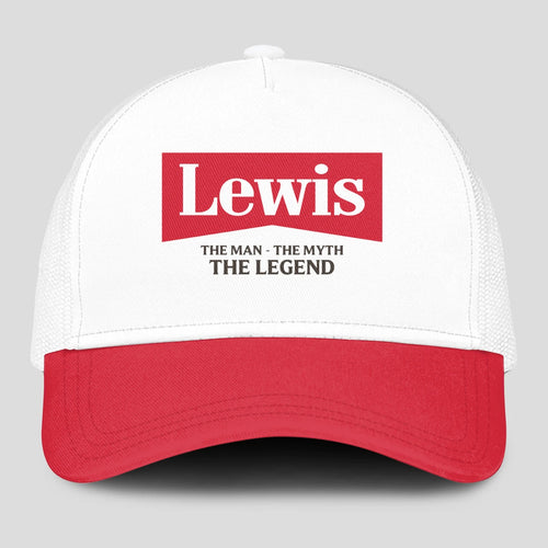 The Man The Myth The Legend Red And White Mesh Cap LEWIS 13K1 C197PF